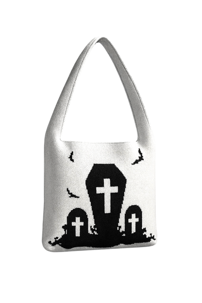 Cemetery Tombstone Knitted Shoulder Bag – Graveyard Goods
